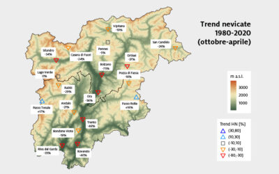 Mappa trend nevicate Trentino Alto Adige 1980-2020